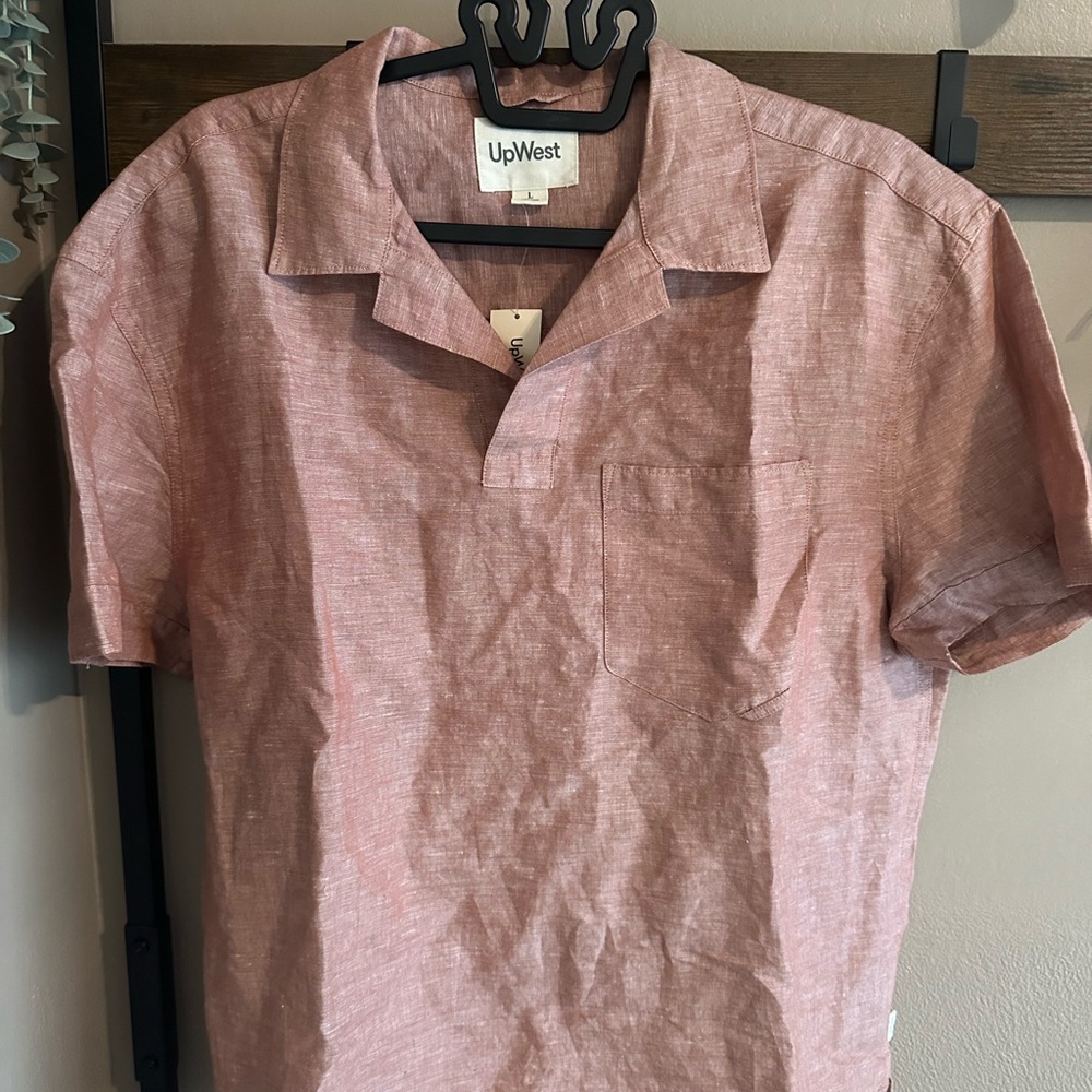 UpWest Men's Short-Sleeve linen/Cotton Camp Collar Shirt - Rose